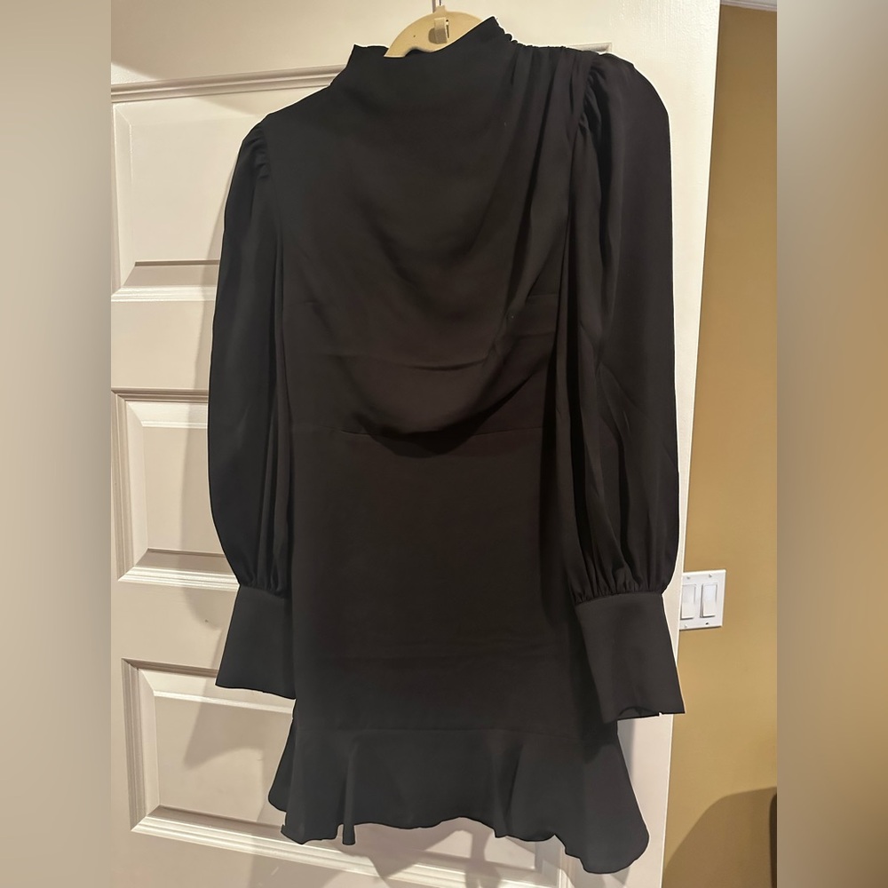 Express Black Sheath Dress with Cowl Neck and Bishop Sleeves